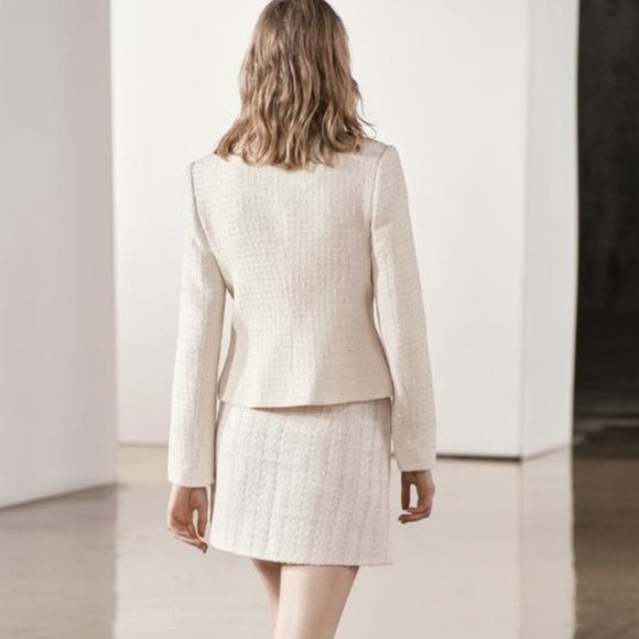 Zara NWOT Cream Textured Cotton Fitted Jacket Silver Sequin Appliqués - Picture 4 of 12